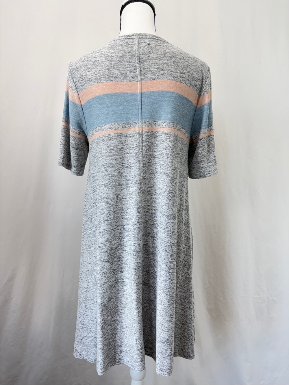 Lou & Grey gray marled pink striped soft short sleeve t-shirt swing dress Medium - Picture 7 of 15